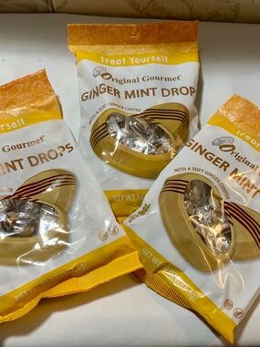 Three 10oz Bags Original Gourmet Ginger Mint Drops Soft Ginger Center Exp 2-2027